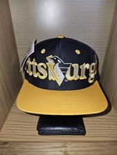 NEW Vintage Pittsburgh Penguins Logo 7 NHL Hockey Cap Spellout Vtg Snapback Hat