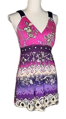  Gitano Women's Sleeveless Floral Beaded Crochet Tank Top Small Pink Multicolor 