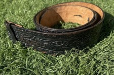 VTG New NOS Western Tooled 2  x 44  Tooled Black Leather Belt Strap Cowboy