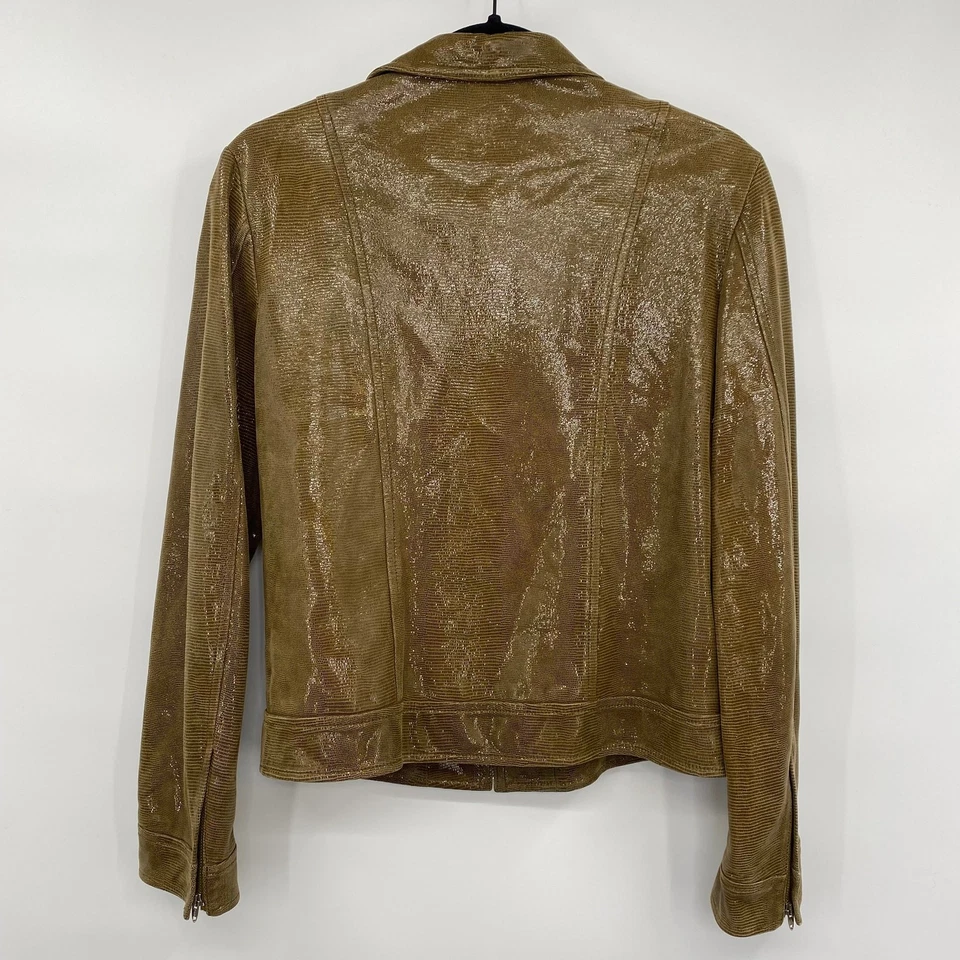 Chaqueta Alberta Ferretti Vintage Años 90 Piel de Oveja Metálica Plateada Mujer Talla 8 Foto 3 de 4