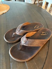 Men's Olukai Ohana Flip Flop Sandals Brown Leather US Size 11