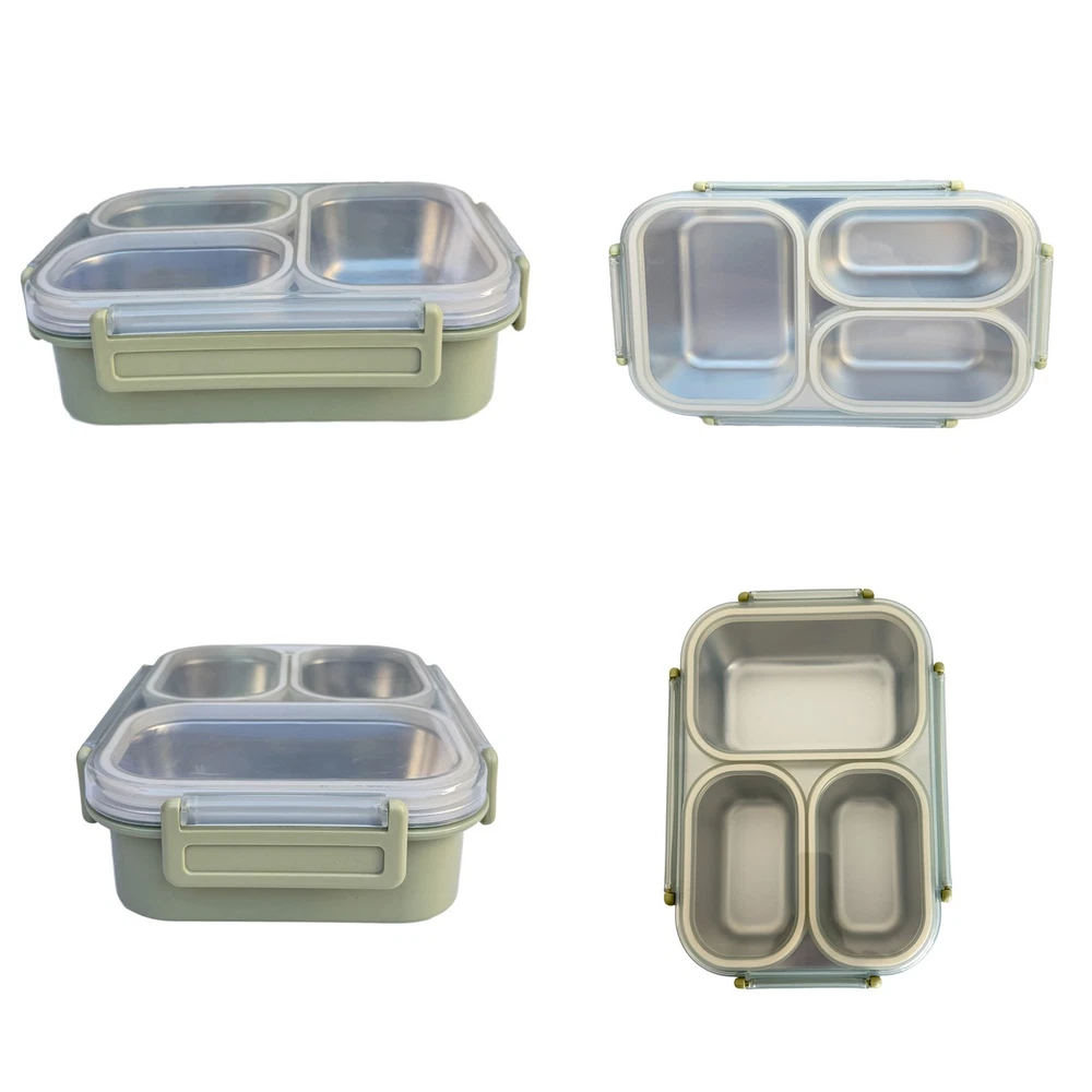 Bento Box Lunch Box Stainless Steel Food Container with 3 Compartments is Sealed
