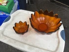 Blenko Glass Amber Lotus Fruit Bowl Water Shed 10-1/2"