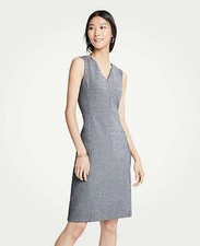 New Ann Taylor Sheath Dress 6 Black Puppytooth Ponte Sleeveless V-neck Lined