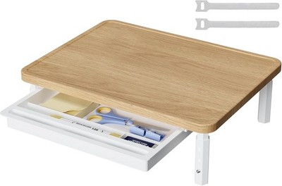 ETHU 3-höhenverstellbarer Monitorständer, Holz Schreibtisch Erhöhung mit Aufbewahrungsschublade f