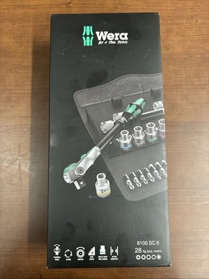 WERA 28 Piece 1/2in 8100 SC 6 Zyklop Speed Ratchet Metric Socket Bit Set, 004076