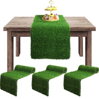 3 Pieces Artificial Grass Table Runners Green Turf Table Runner Decor for Spr...