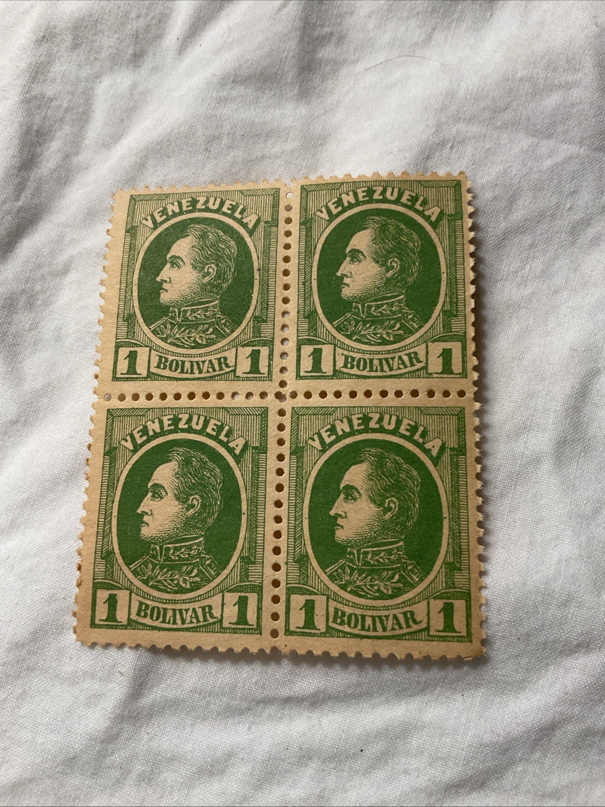 VENEZUELA-(-1880-)-Sc.#73-BOLIVAR,1 BOLIVAR,GREEN-Block x 4 Stamps-MNH-# 15