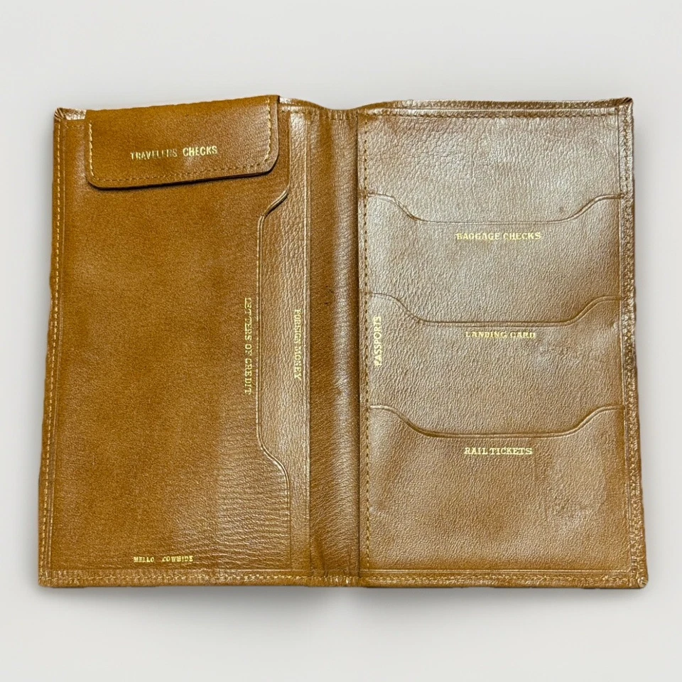 Pasaporte de viaje de cuero de vaca británico Mello de colección coches de crédito cheques documentos Foto 3 de 4
