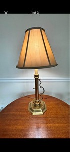 Two Vintage Solid Brass Candlestick Lamp With Scrolled Brass Handle