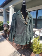 Forest Green Velvet Blazer Women s Med Button Front Tailored Jacket Soft Velour
