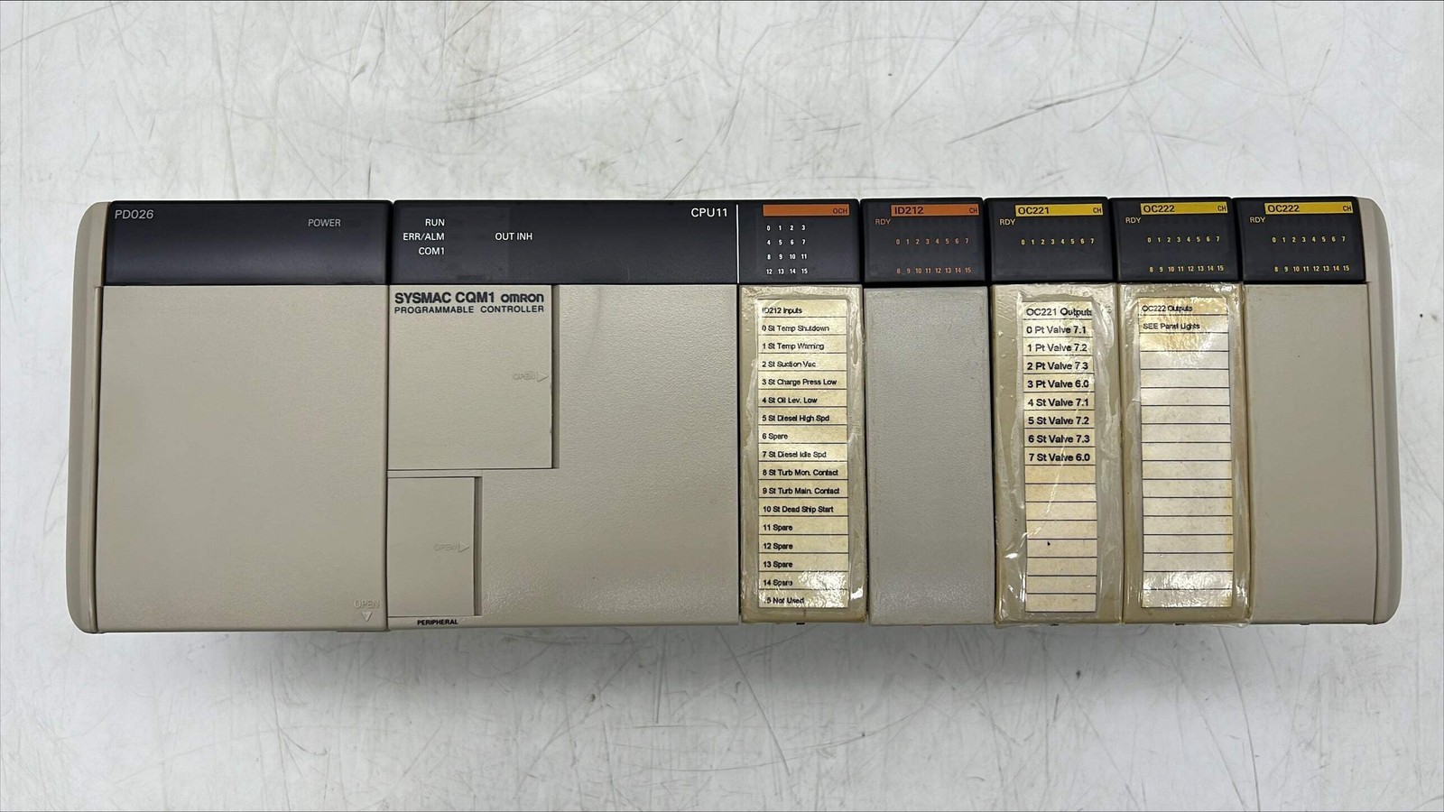Omron Sysmac CQM1 6-Mod PLC Assy w/ PD026, CPU11, ID212, OC221, OC222 (Used)