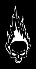 FLAMING SKULL Vinyl Decal 3.5" x 8" 11 Colors 