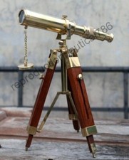 Solid Brass Telescope With Wooden Tripod - Nautical Navy Ship Telescope