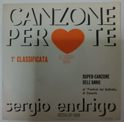 SERGIO ENDRIGO - CANZONE PER TE - 1968 SPANISH 7'' SINGLE PS, CHANSON