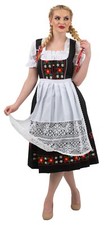 Long Black Oktoberfest German Dirndl Dress XS S M L XL 2XL EMBROIDERED Waitress