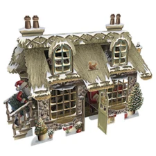 Santa Carrying Evergreen Tree Into a Cosy Cottage 3D Pop Up Christmas Card