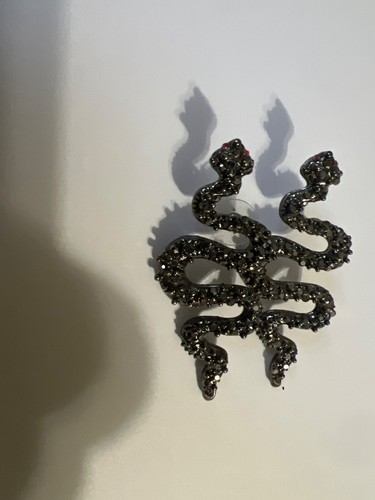 Orecchini Serpente Serpente Nero Glitterato Design Pendente Dichiarazione Pezzo Evento - Foto 3 di 7