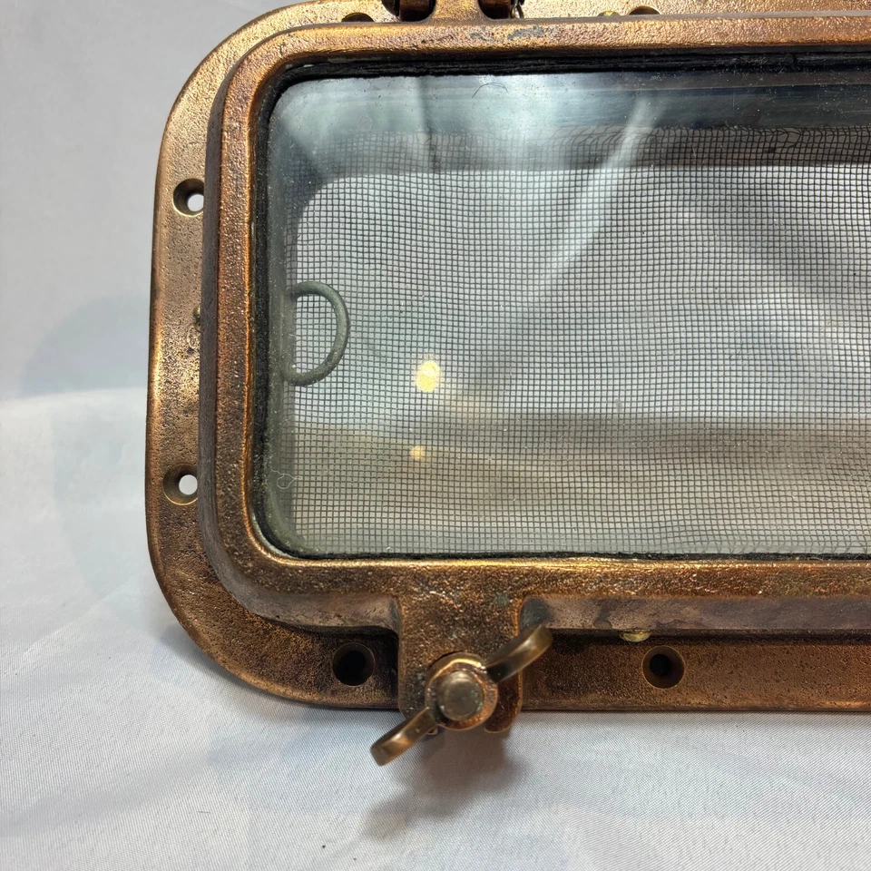 Porthole Vtg Wilcox Crittenden Brass Rounded Corner Rectangle Boat Window 14.5" - Image 2 of 4