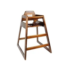 Wooden High Chair Walnut, Safety Harness Straps Wide Stance, ASTM F404 Certified