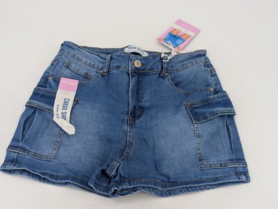 Wax Jeans Womens Cargo Short Large Blue Denim High Rise Pockets 90353