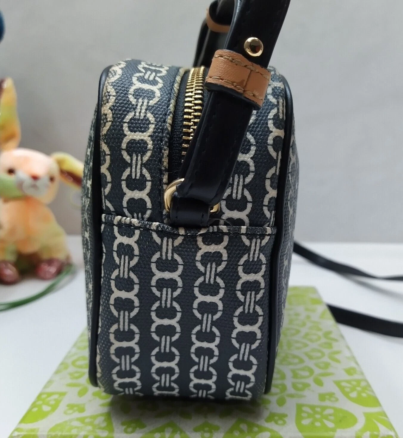 Borsa a tracolla Tory Burch Gemini Link in tela nera mini borsa a righe con cerniera