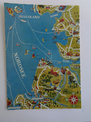 AK Postkarte ungelaufen Die Nordsee zwischen Eider und Jade 70er beschriftet