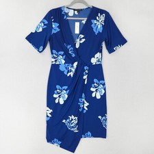 Banana Republic Dress Womens Small Blue Floral Faux Wrap Stretch Sheath NEW