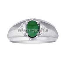 Lustrous Emerald Oval Cut With 925 Sterling Silver Ring For Men's A72
