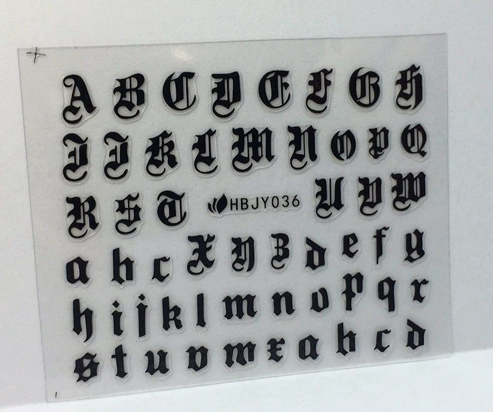 Calcomanías adhesivas 3D para arte en uñas letras del alfabeto negras HBJY036 Foto 3 de 4