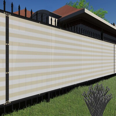 #ad 9ft Privacy Screen Fence Heavy Duty Beigestripe Shade Net Cover Wall Garden Yard $256.79