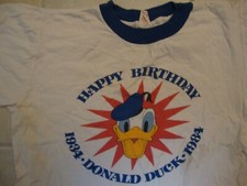 Vintage 80's Walt Disney Donald Duck Birthday 1984 White T Shirt Size L