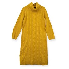 Ann Taylor Sweater Dress Womens Petite Small Mustard Cable Knit Cowl Neck NEW