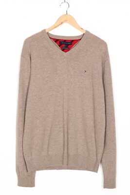 TOMMY HILFIGER Premium Lambswool V Neck Jumper Sweater Men Size XL