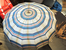 LOT OF TWO VINTAGE MCM RETRO LUCITE HANDLE UMBRELLAS PARASOL STRIPED GOLD RAIN