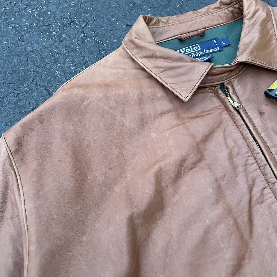 Chaqueta Coach Vintage Polo Ralph Lauren Cuero Genuino Marrón Camel Para Hombre Grande Foto 3 de 4