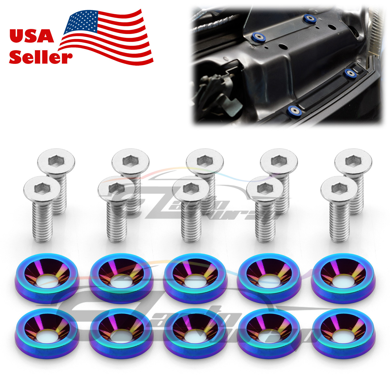 20-Piece Neo Chrome Billet Aluminum Fender Washer & Screw Kit – Engine Bay Dress-Up