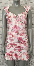 Boho Floral Ruched Bodycon Cami Dress Ruffle Hem Sleeveless Womens Size Small
