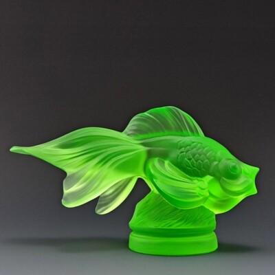 Art Deco Rare Green Vaseline Uranium Glass  ' Gold Fish '  1930' H.Hoffmann