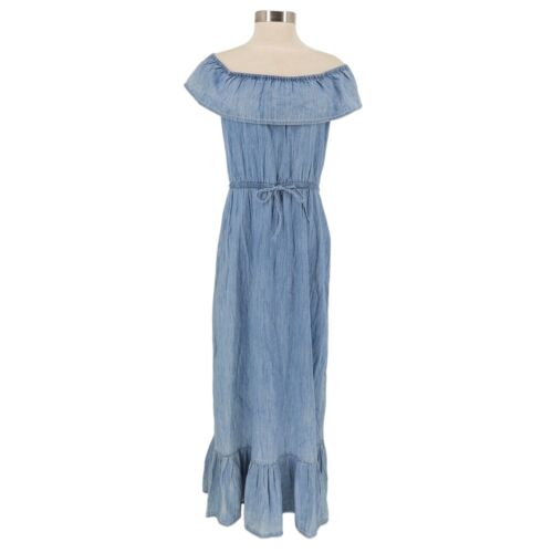 Style & Co Maxi Dress Chambray Ruffle Off Shoulder Petite NWT Womens PM