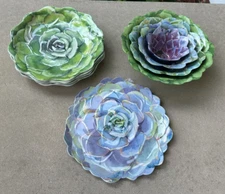 10 pc NICOLE MILLER FLORAL SHAPED CACTUS BLOOMS MELAMINE SERVING Bowls & Plates