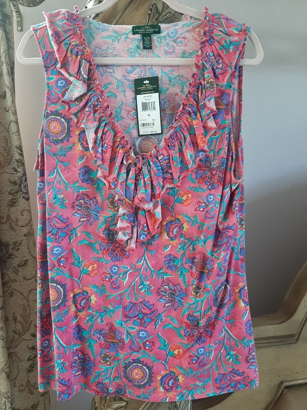 LRL LAUREN JEANS CO Pink Multi Paisley Top XL NWT Retail $59.50