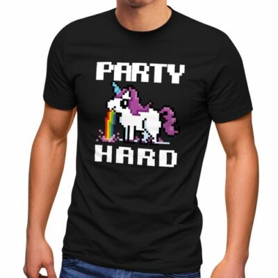 Herren T-Shirt Party Hard kotzendes Einhorn Fun-Shirt Saufsprüche Spruch lustig