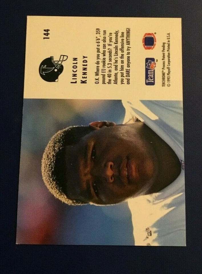 1993 Playoff # 144 LINCOLN KENNEDY ROOKIE RC Atlanta Falcons NM - Image 2 of 2
