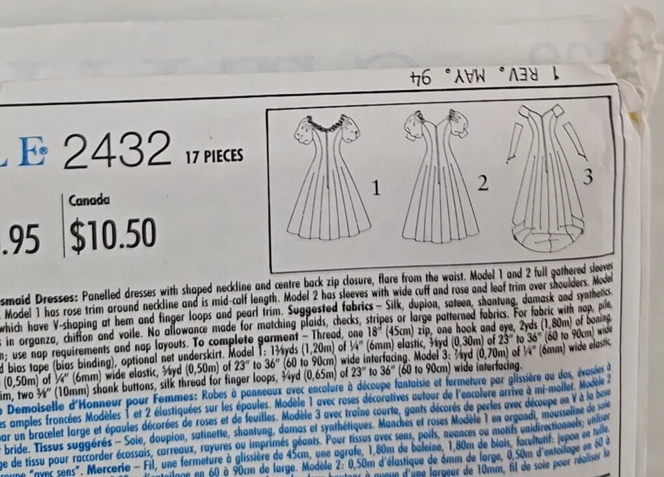 STYLE 2432 Wedding Gown Bridesmaid Prom Dress Pattern Princess Costume UNCUT - Image 3 of 4