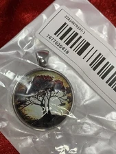 Necklace w Tree Of Life Pendant 1” Metal Chain 16-17” Silver tone Hanging New