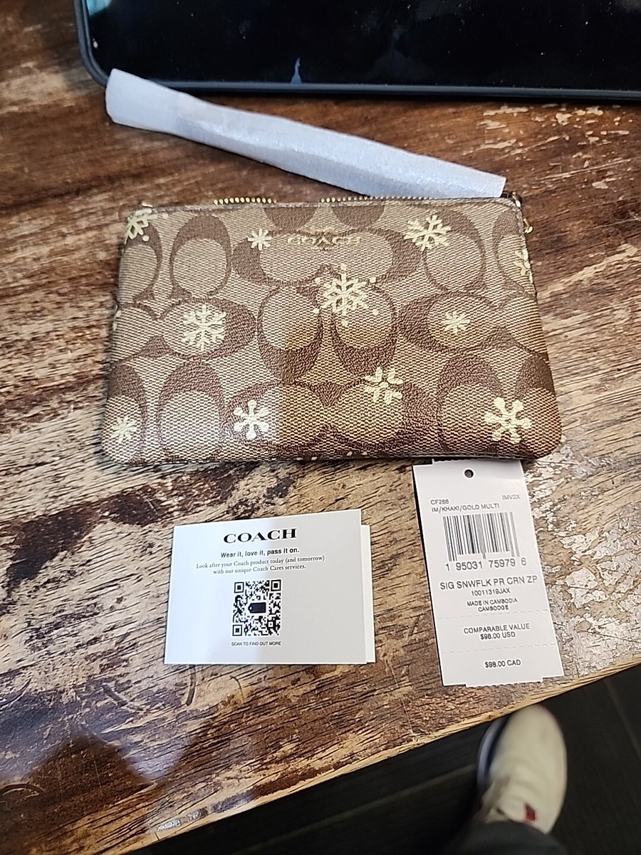 COACH Corner Zip Wristlet In Signature Canvas With Snowflake Print CF286 -  NWT | eBay