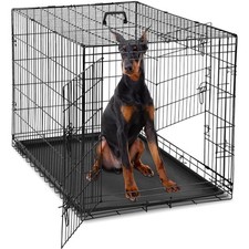 Dog Crate, 48 Inch Extra Large Double Door Dog Cage with Plastic Leak-Proof P...
