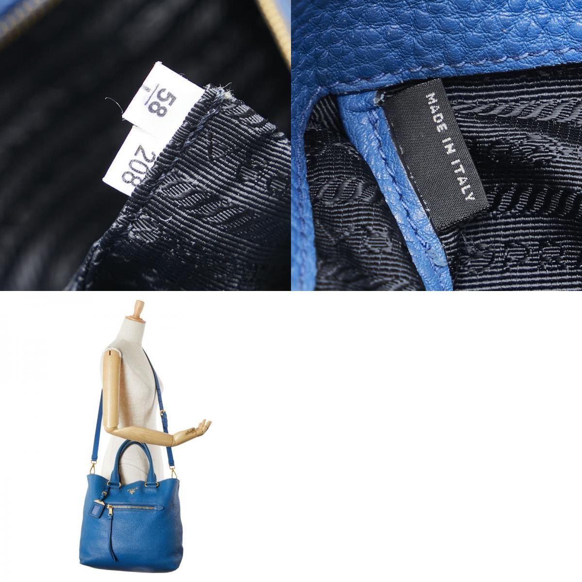 Prada Shoulder Bag Crossbody Leather Blue Women Used Authentic thumbnail 10