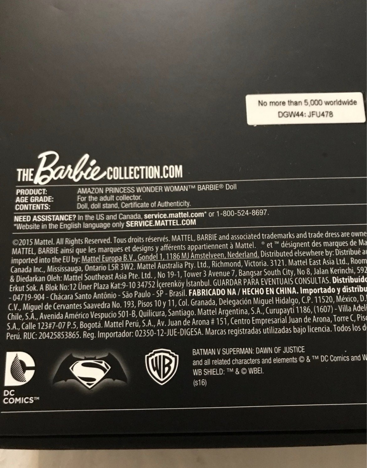 Кукла Barbie Gold Label Sdcc 2016 Batman V Superman Wonder Woman DGW44 — фото 8